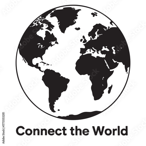 Globe illustration showing continents simple black and white graphic for global connection and worldwide communication co