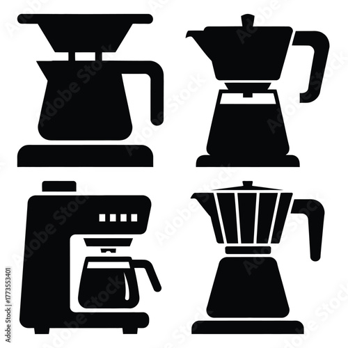 coffee maker  icon vector set and silhouette collection.