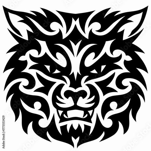 Tribal Style Snarling Wolf Head Tattoo Design