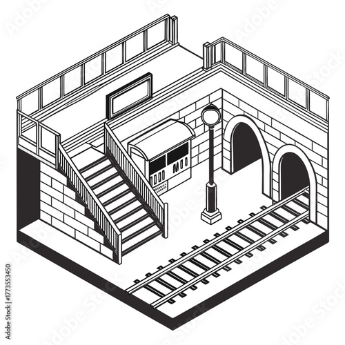 Isometric subway station vector illustration