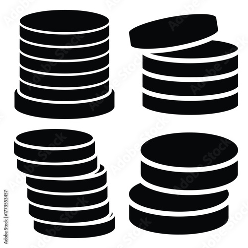 coin stack  icon vector set and silhouette collection.