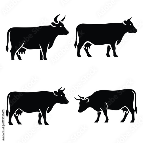 cow  icon vector set and silhouette collection.