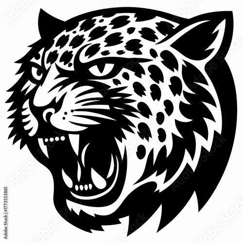 Intense illustration of an angry jaguar's roaring head, a powerful emblem of wild strength and fierce determination