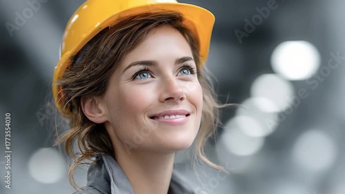 Confident Female Worker Looks Upward to Show Bright Prospects