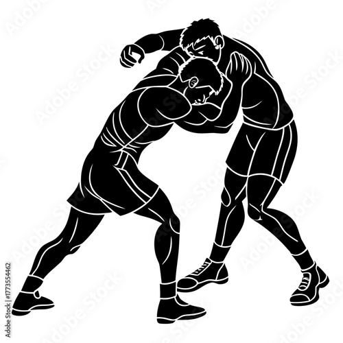 Two wrestlers compete in a wrestling match on