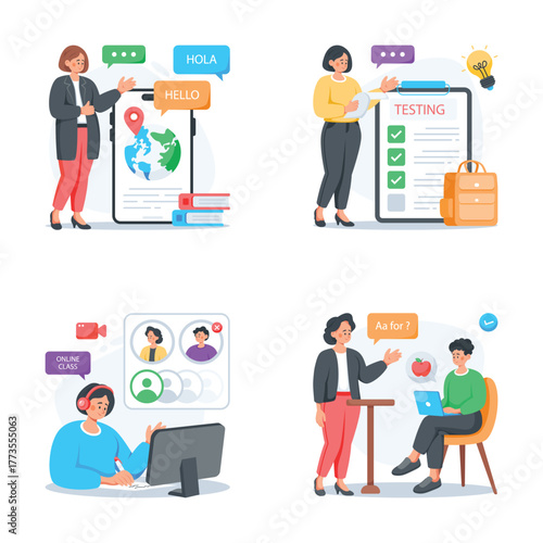 Take your hands on this amazing flat style illustrations of education and elearning