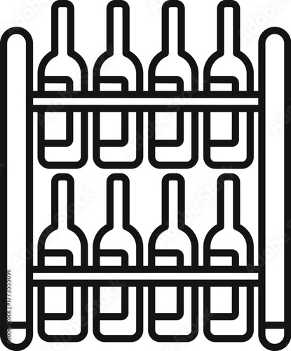 Wine bottles are neatly arranged on a double decker wine rack, showcasing a classic storage solution for wine enthusiasts