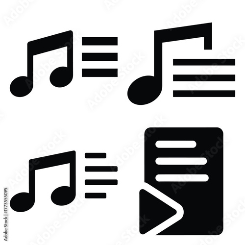 playlist  icon vector set and silhouette collection.