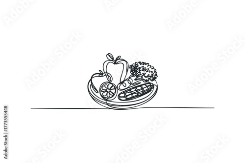 Continuous line drawing of assorted fresh produce