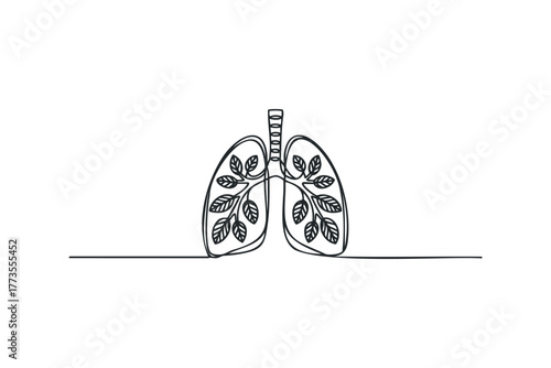Line drawing of lungs with growing leaves inside