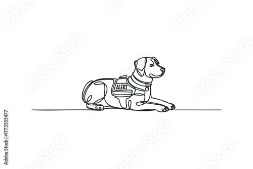 Line art dog with alert vest lying down