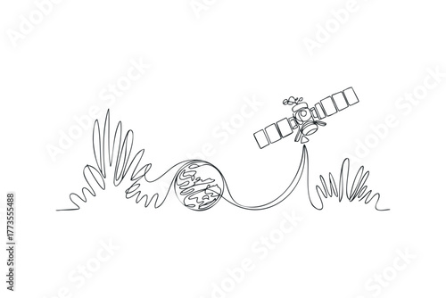 Satellite orbiting abstract depiction of Earth