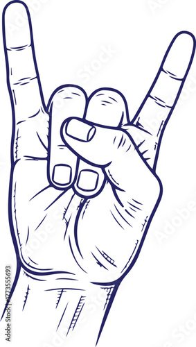 Rock on hand gesture symbol icon simple line drawing vector