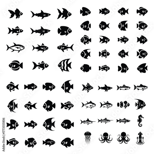 fish  icon vector set and silhouette collection.
