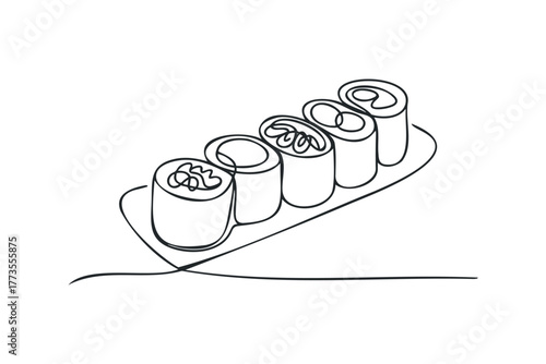 Line art sushi rolls on a platter