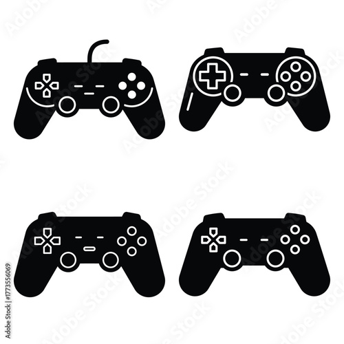 game controller  icon vector set and silhouette collection.