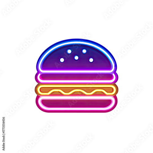 Vibrant neon burger glowing against a dark background