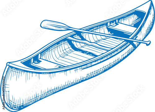 Hand-drawn canoe with paddle sketch for outdoor adventures vector
