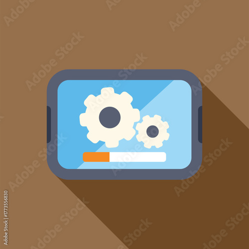 System software update process or downloading application on smartphone with progress bar and gears