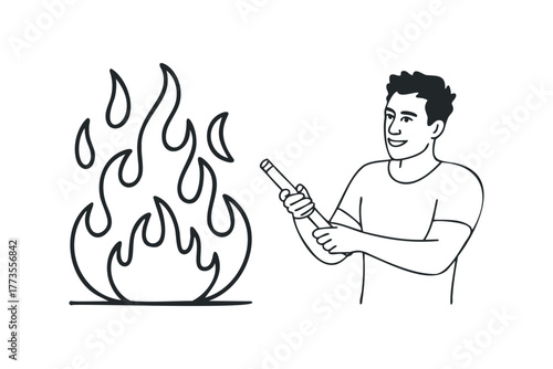 Man igniting a large campfire with a lighter