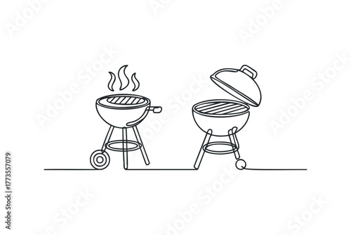 Two barbecue grills, one with smoke