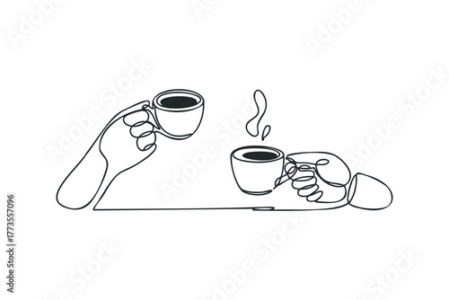 Two hands holding cups of hot beverage