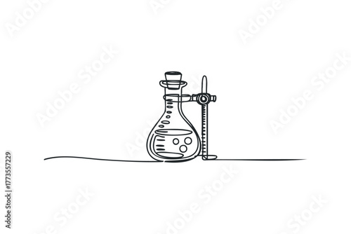 Single line drawing of a laboratory flask and burette