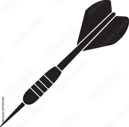 A black silhouette of a dart against a white background.