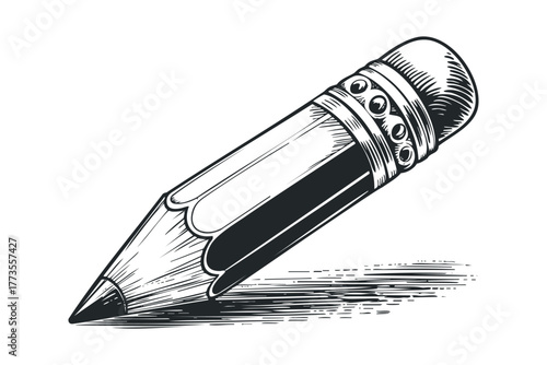 Pencil with sharpened tip and eraser detailed sketch