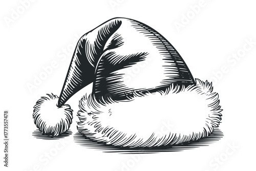 Santa Hat Sketch Isolated on White Background