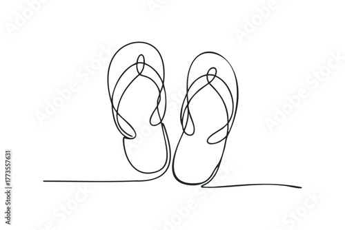 Minimalist single line drawing of two flip flops