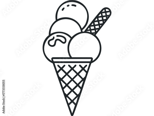 Ice Cream Cone with Multiple Scoops and Wafer Stick