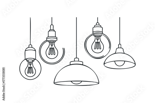 Collection of Diverse Pendant Light Fixtures Outline