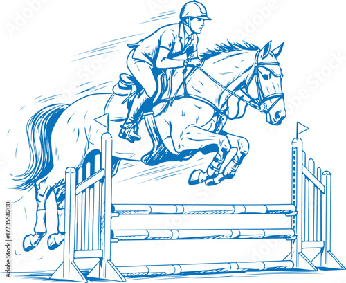 Equestrian show jumping horse and rider artwork vector