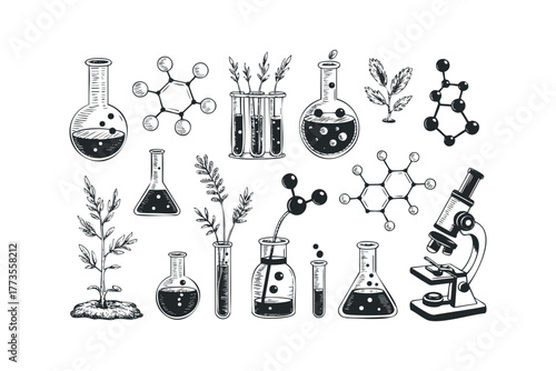 Scientific laboratory equipment and molecular structures collection