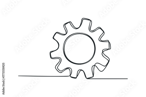 Simple continuous line drawing of a gearwheel