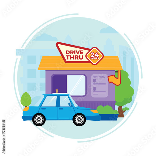  drive thru purchase illustration, drive-thru building, drive thru corner  illustration