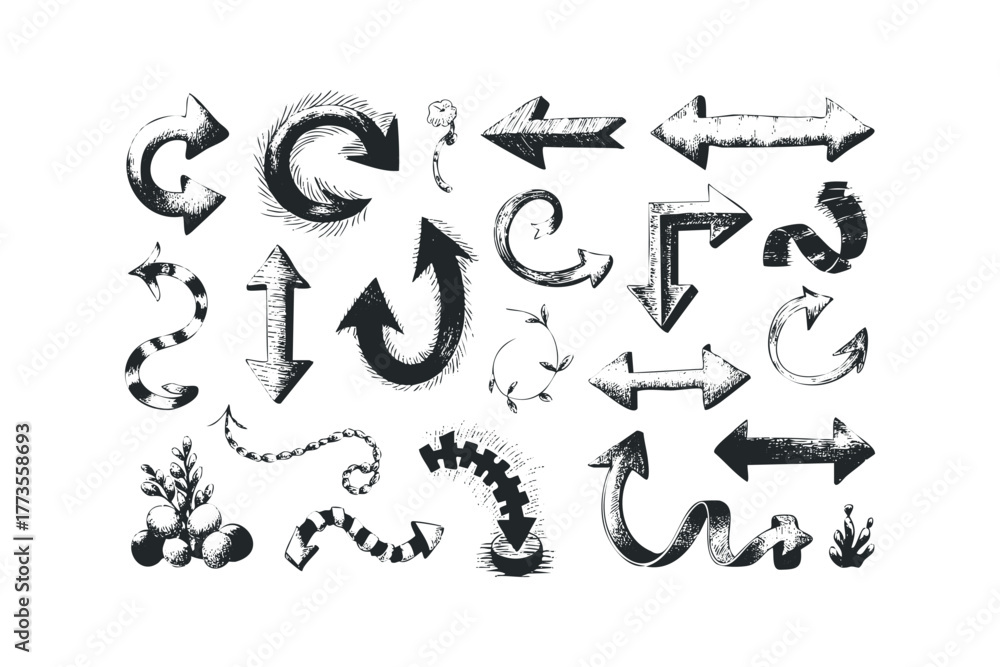Naklejka premium Hand Drawn Arrow Collection Different Shapes and Styles