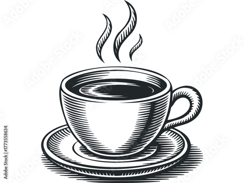 Hot steamy coffee in a cup and saucer