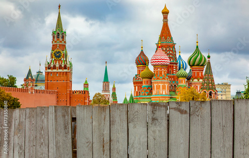 Photography Moscow skyline behind the fence, Russia's isolation concept