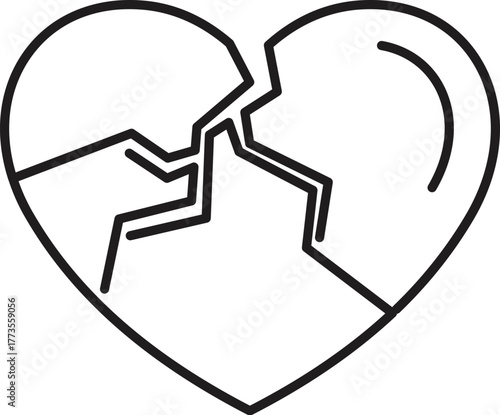 Line art illustration of a broken heart representing a breakup, divorce, or disagreement
