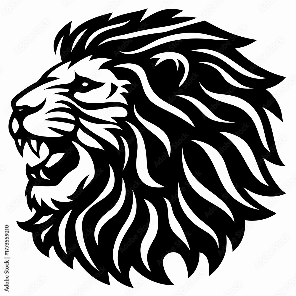 Naklejka premium Fierce Lion Head Black and White Vector Illustration