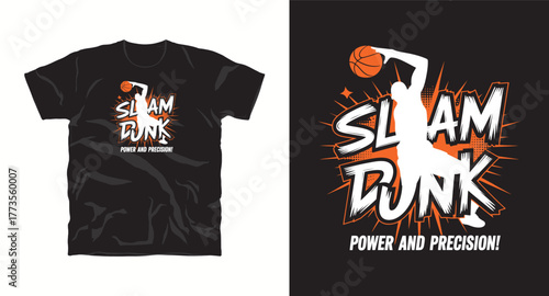 Slam Dunk Illustration Sports Graphic Design T-shirt Apparel Design Basketball Player Illustration Vector Art for Fashion and Sportswear Print
