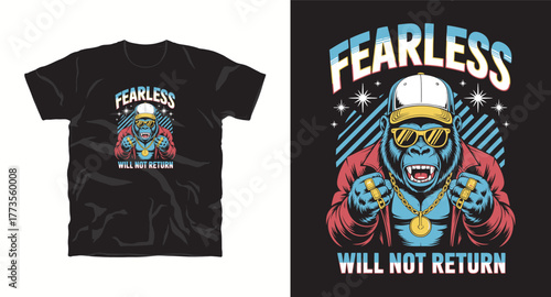 Fearless Gorilla Graphic Design Apparel T-shirt Artwork Cap Sunglasses Chain Illustration Urban Style Vector Art for Fashion Print