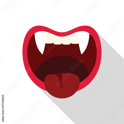 Scary open mouth with fangs and tongue out, perfect for halloween projects