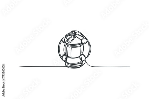 Continuous line drawing of a vintage kerosene lamp