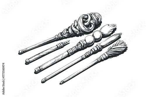 Ornate scepters and staffs with diverse finials
