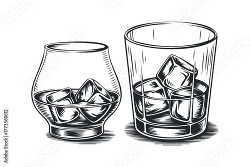 Two glasses with ice cubes