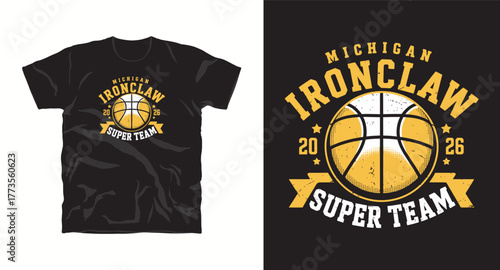 Michigan Ironclaw Super Team Basketball Graphic Design T-shirt Illustration 2026 Apparel Sport Tournament Athletics College University Print Emblem