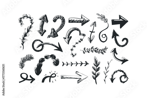Hand Drawn Arrows and Botanical Elements Collection